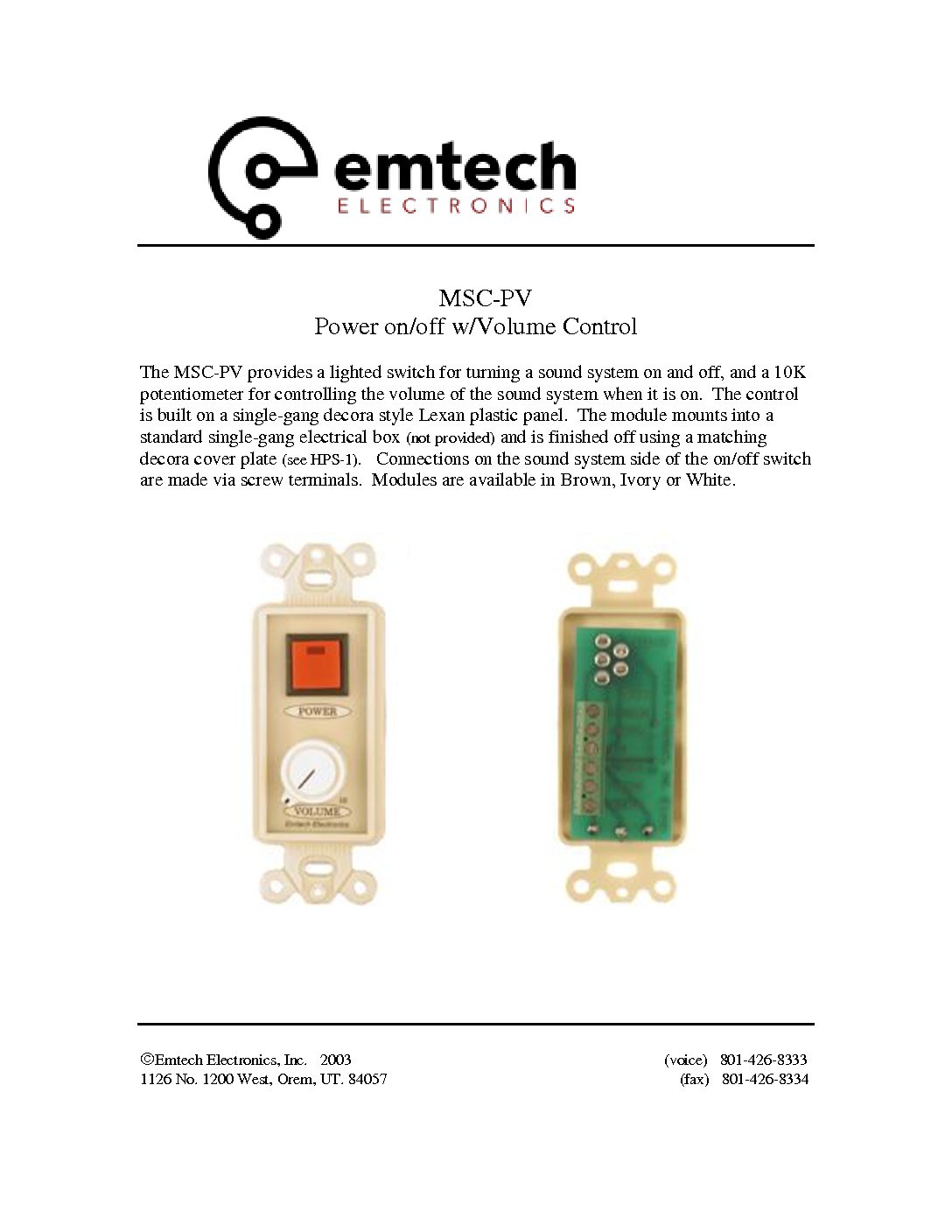 MSC-PV - Power On/Off with Volume Control - Image 3