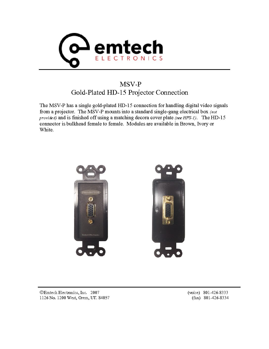 MSV-P - Gold-Plated HD-15 Projector Connection - Image 3